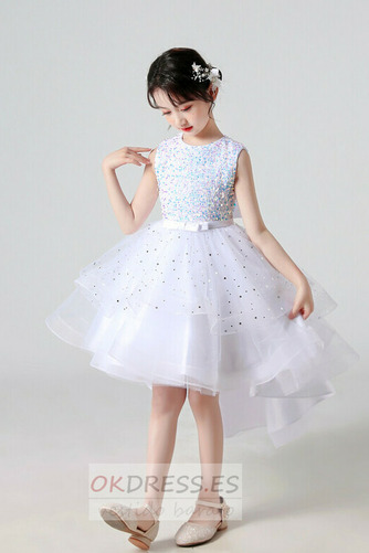 Vestido de flores niña Cremallera Organza Joya Lazos Alto Bajo Corpiño Con lentejuelas 11