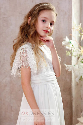 Vestido de flores niña Encaje Hasta el Tobillo Manga suelta Espalda medio descubierto 5