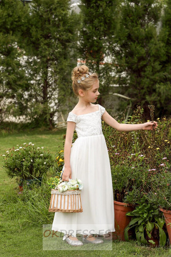 Vestido de flores niña primavera Corte-A Apliques Gasa Manga corta Natural 4