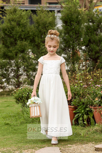 Vestido de flores niña primavera Corte-A Apliques Gasa Manga corta Natural 3