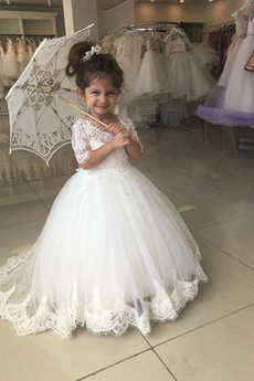 Vestido de flores niña 2019 Falta Apliques Elegante Encaje largo