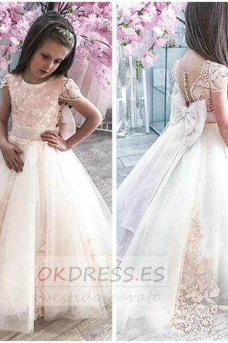 Vestido de flores niña Corte-A Joya Formal Verano Botón Pura espalda 2