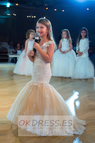 Vestido de flores niña Natural largo Encaje Capa de encaje Formal Apliques 4