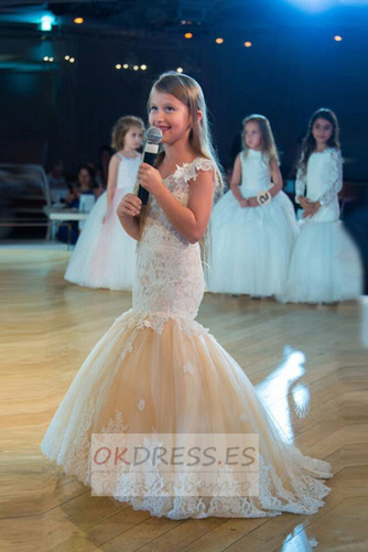 Vestido de flores niña Natural largo Encaje Capa de encaje Formal Apliques 3