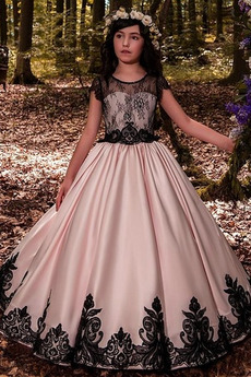 Vestido de flores niña Satén Formal Espalda Descubierta Corte-A Joya Falta