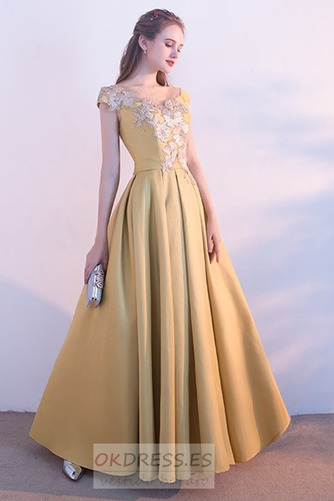 Vestido de noche Corte-A 2019 Elegante Cordón largo Natural 3