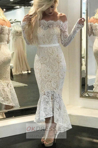 Vestido de noche Corte Sirena Escote con Hombros caídos tul Encaje Glamouroso 1