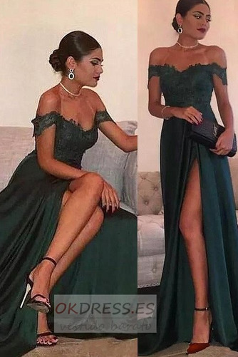 Vestido de noche largo Falta Manga tapada Elegante Corte-A Escote con Hombros caídos 3