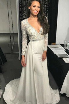Vestido de noche Otoño Escote en V 2019 largo Elegante Corte-A