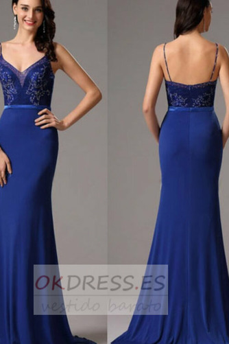 Vestido de noche sexy Escote de Tirantes Espaguetis Cremallera Corpiño Acentuado con Perla 1