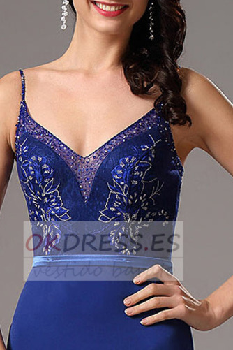 Vestido de noche sexy Escote de Tirantes Espaguetis Cremallera Corpiño Acentuado con Perla 2