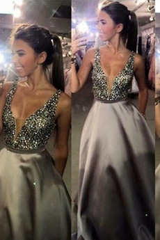 Vestido de noche sexy Oscilación Hasta el Tobillo 2019 Abalorio Natural