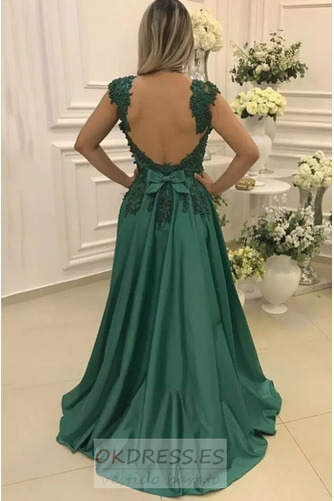 Vestido de noche Tiras anchas Corpiño Acentuado con Perla Natural Apliques 3