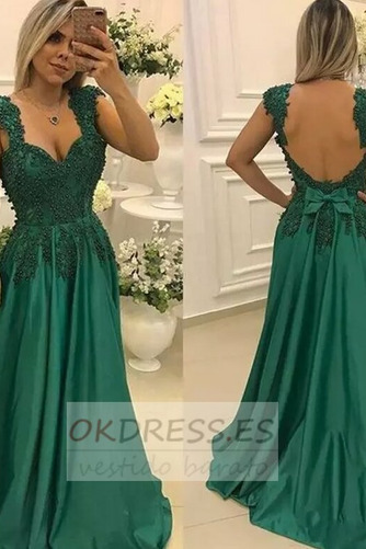 Vestido de noche Tiras anchas Corpiño Acentuado con Perla Natural Apliques 1