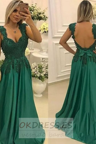 Vestido de noche Tiras anchas Corpiño Acentuado con Perla Natural Apliques 4