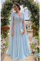 Vestido de noche Verano largo Drapeado Natural Corte-A Baja escote en V - Página 1