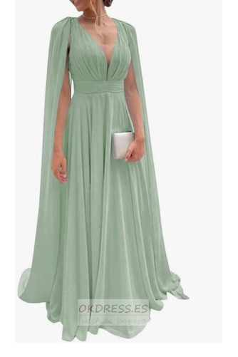 Vestido de noche Verano largo Drapeado Natural Corte-A Baja escote en V 5