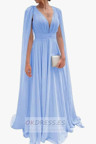 Vestido de noche Verano largo Drapeado Natural Corte-A Baja escote en V 7
