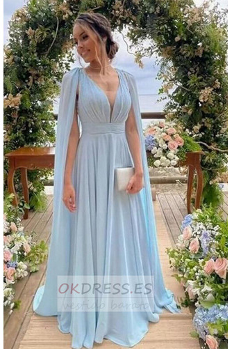 Vestido de noche Verano largo Drapeado Natural Corte-A Baja escote en V 1