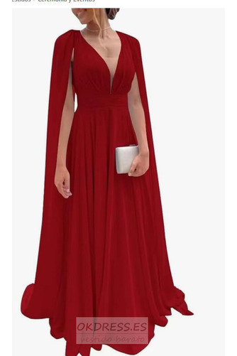 Vestido de noche Verano largo Drapeado Natural Corte-A Baja escote en V 3