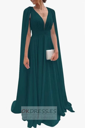 Vestido de noche Verano largo Drapeado Natural Corte-A Baja escote en V 6