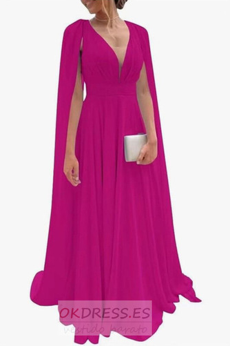 Vestido de noche Verano largo Drapeado Natural Corte-A Baja escote en V 8