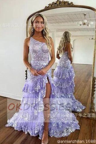 Vestido de noche Verano Un sólo hombro tul Sin mangas Corte-A Falta 5