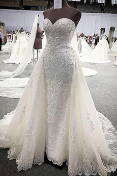 Vestido de novia 2019 Capa de encaje Encaje largo Escote Corazón Corte-A