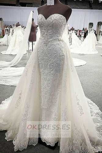 Vestido de novia 2019 Capa de encaje Encaje largo Escote Corazón Corte-A 1