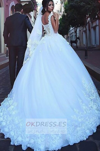 Vestido de novia 2019 Capa de encaje Escote en V Encaje Cordón Baja escote en V 2