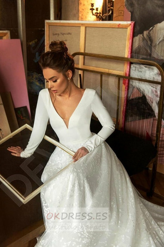 Vestido de novia 2019 Corte-A Baja escote en V Escote en V Falta Iglesia 5