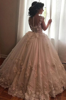 Vestido de novia 2019 Corte-A primavera Pura espalda Escote redondo