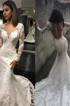 Vestido de novia 2019 Pura espalda tul Falta Natural Baja escote en V