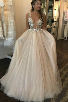 Vestido de novia 2019 Sin mangas Escote en V Rosetón Acentuado Natural