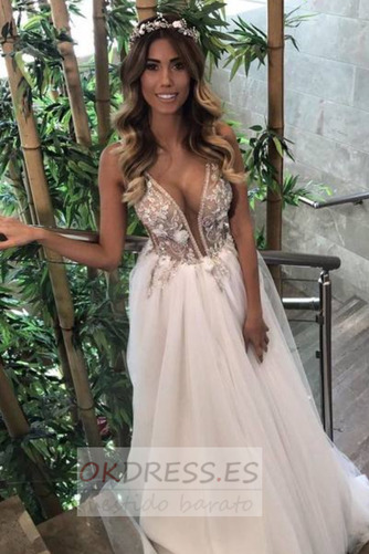 Vestido de novia 2019 Sin mangas Escote en V Rosetón Acentuado Natural 3