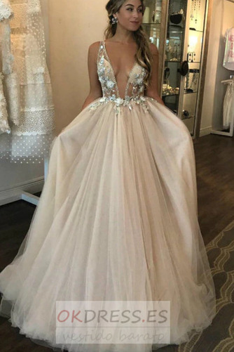 Vestido de novia 2019 Sin mangas Escote en V Rosetón Acentuado Natural 1