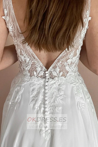 Vestido de novia Apliques Baja escote en V Gasa Elegante Fuera de casa 3