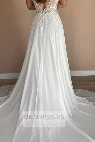 Vestido de novia Apliques Baja escote en V Gasa Elegante Fuera de casa 4