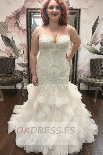 Vestido de novia Apliques Cola Barriba Escote Corazón Organza Capa Multi 1