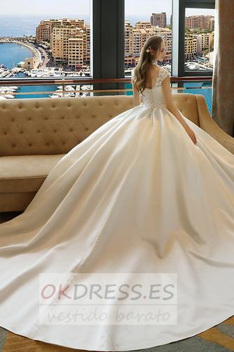Vestido de novia Apliques Corte-A Encaje Falta Escote con cuello Alto 2