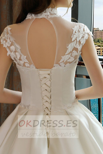 Vestido de novia Apliques Corte-A Encaje Falta Escote con cuello Alto 3