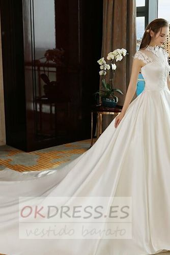 Vestido de novia Apliques Corte-A Encaje Falta Escote con cuello Alto 4
