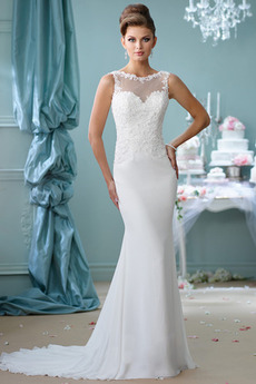 Vestido de novia Apliques Corte Sirena Modesto largo Gasa Pura espalda