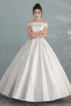 Vestido de novia Apliques Elegante Escote con Hombros caídos primavera