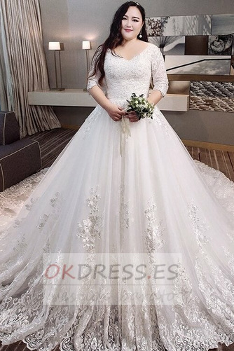 Vestido de novia Apliques Falta Manga de longitud 3/4 Escote en V Camiseta 1