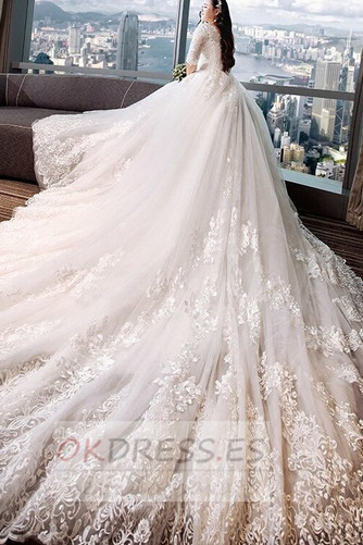 Vestido de novia Apliques Falta Manga de longitud 3/4 Escote en V Camiseta 3