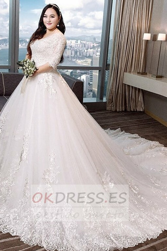 Vestido de novia Apliques Falta Manga de longitud 3/4 Escote en V Camiseta 2