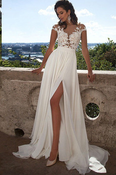 Vestido de novia Apliques largo Manga tapada Natural Playa Pura espalda