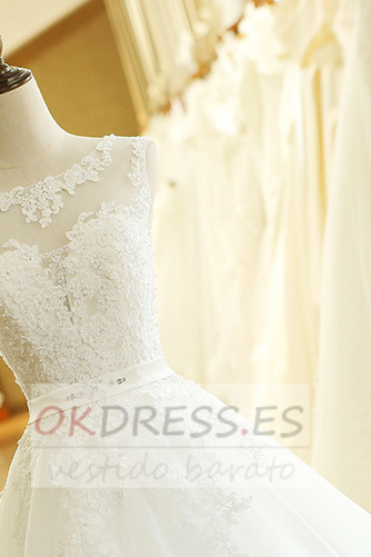 Vestido de novia Apliques Natural Encaje Corte-A Capa de encaje Sin mangas 5