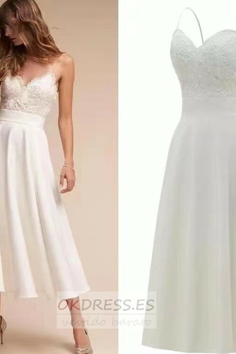 Vestido de novia Apliques Natural Escote de Tirantes Espaguetis Corte-A 4